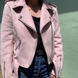 Zara Pink Faux Suede Moto Jacket